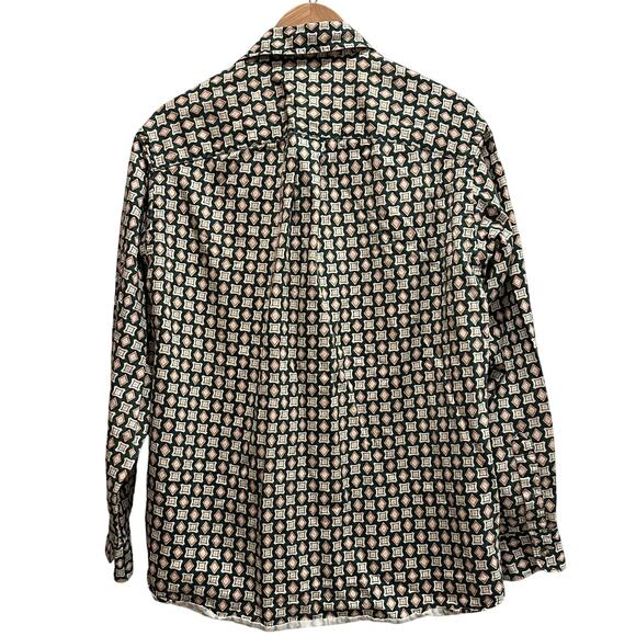 Club room button down geometric print 100% cotton men’s shirt green tan size M - Picture 2 of 6